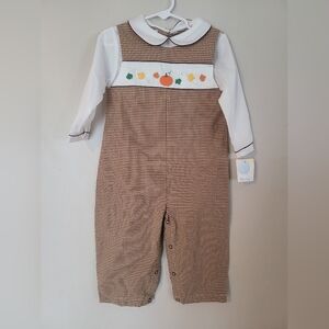 Petit Ami Brown Checkered Costume with White Top